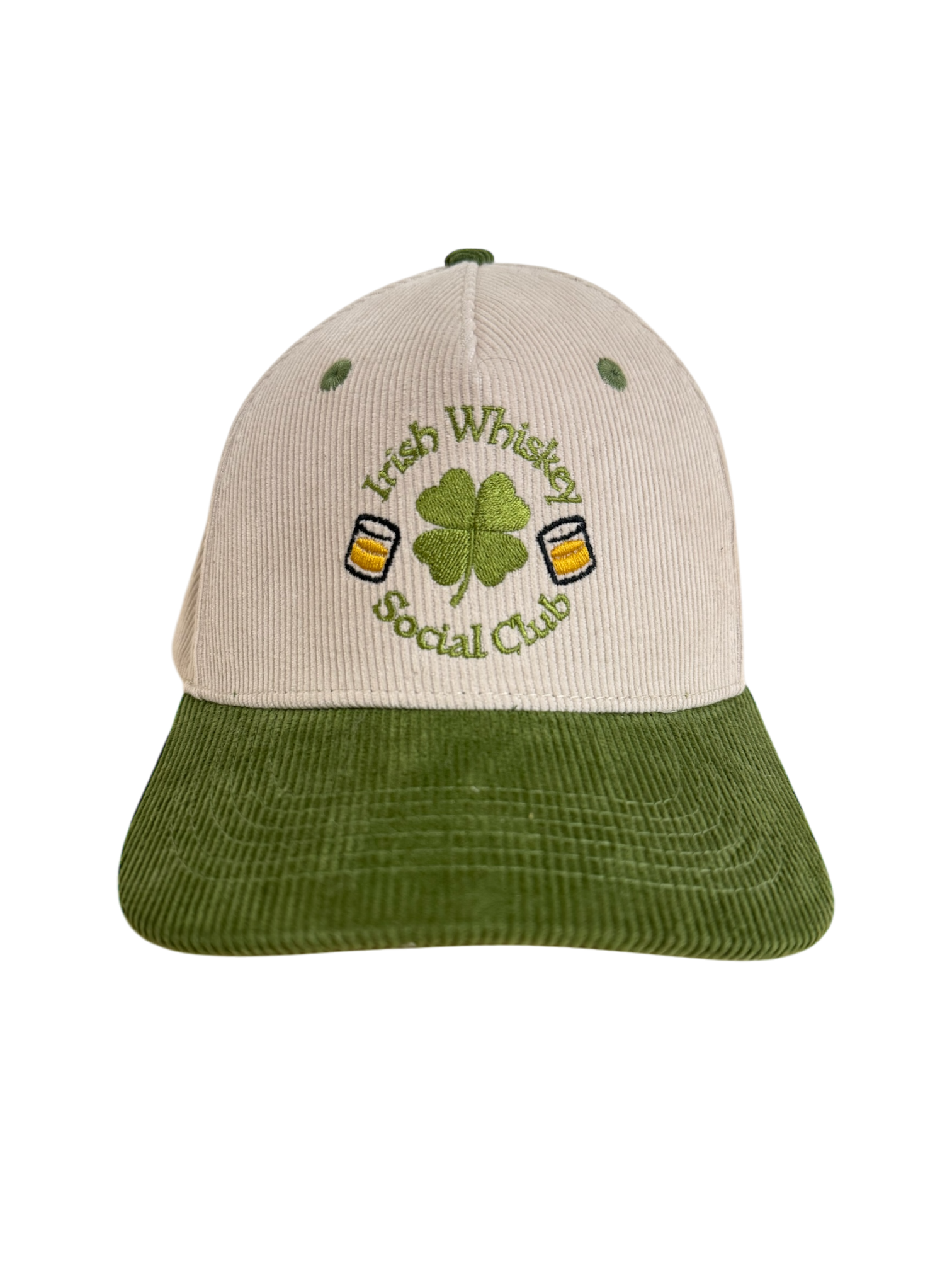 Jameson-inspired Irish Whiskey Social Club hat – a custom corduroy cap, ideal for celebrating St. Patrick’s Day.