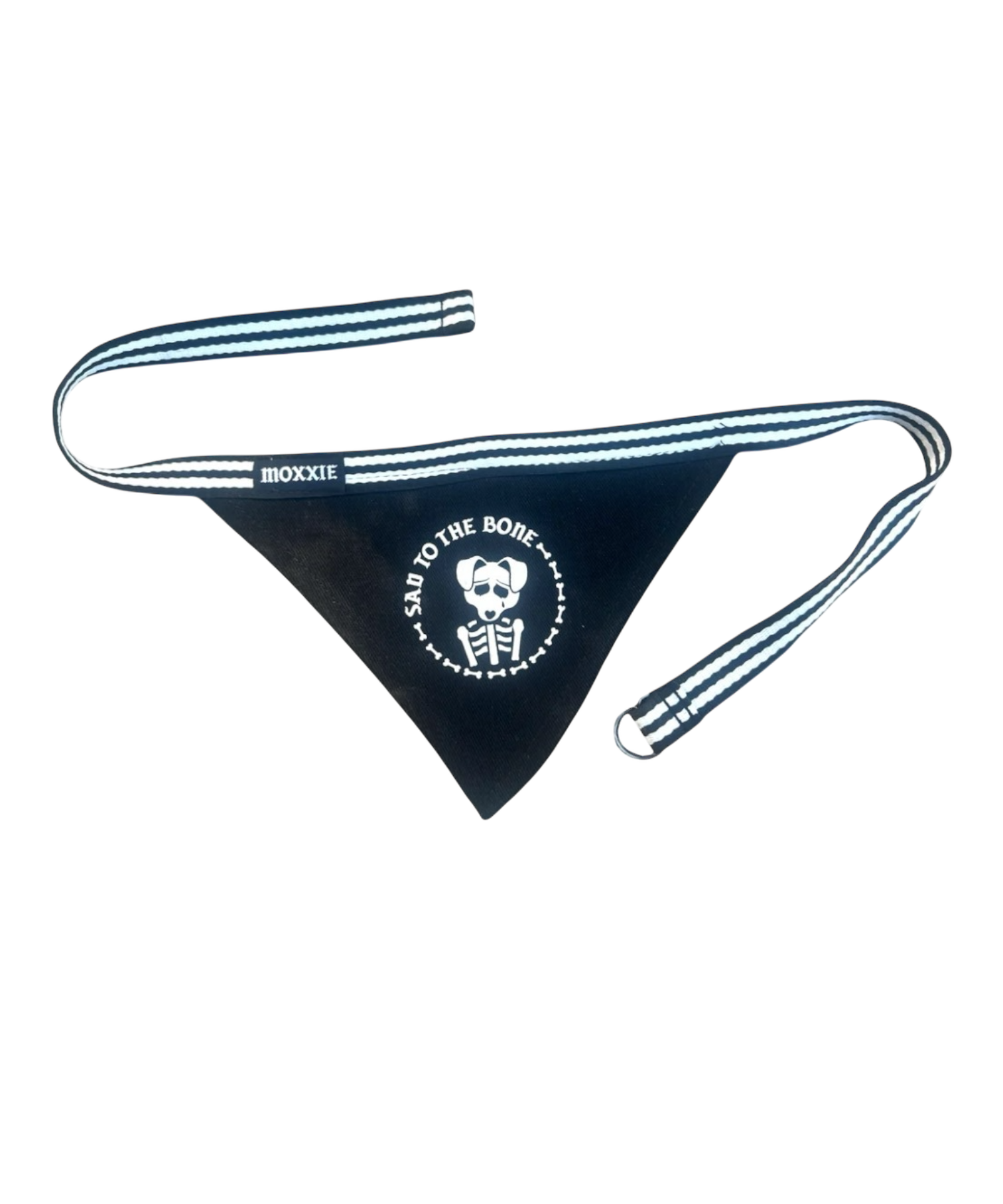 Emo Night ready! Sad to the Bone pet bandana – a custom-made accessory for your dog with a spooky skeleton design.