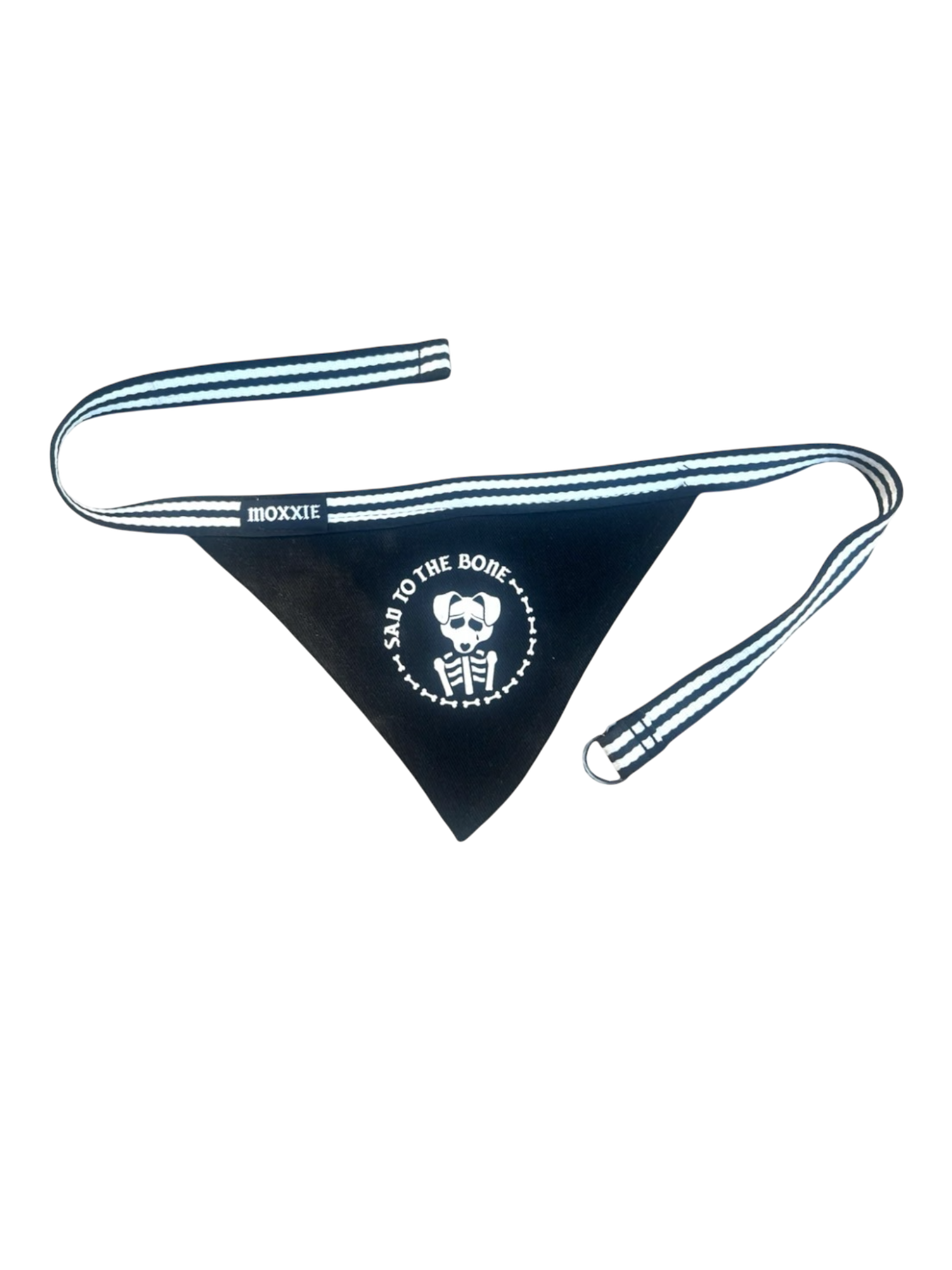 Emo Night ready! Sad to the Bone pet bandana – a custom-made accessory for your dog with a spooky skeleton design.