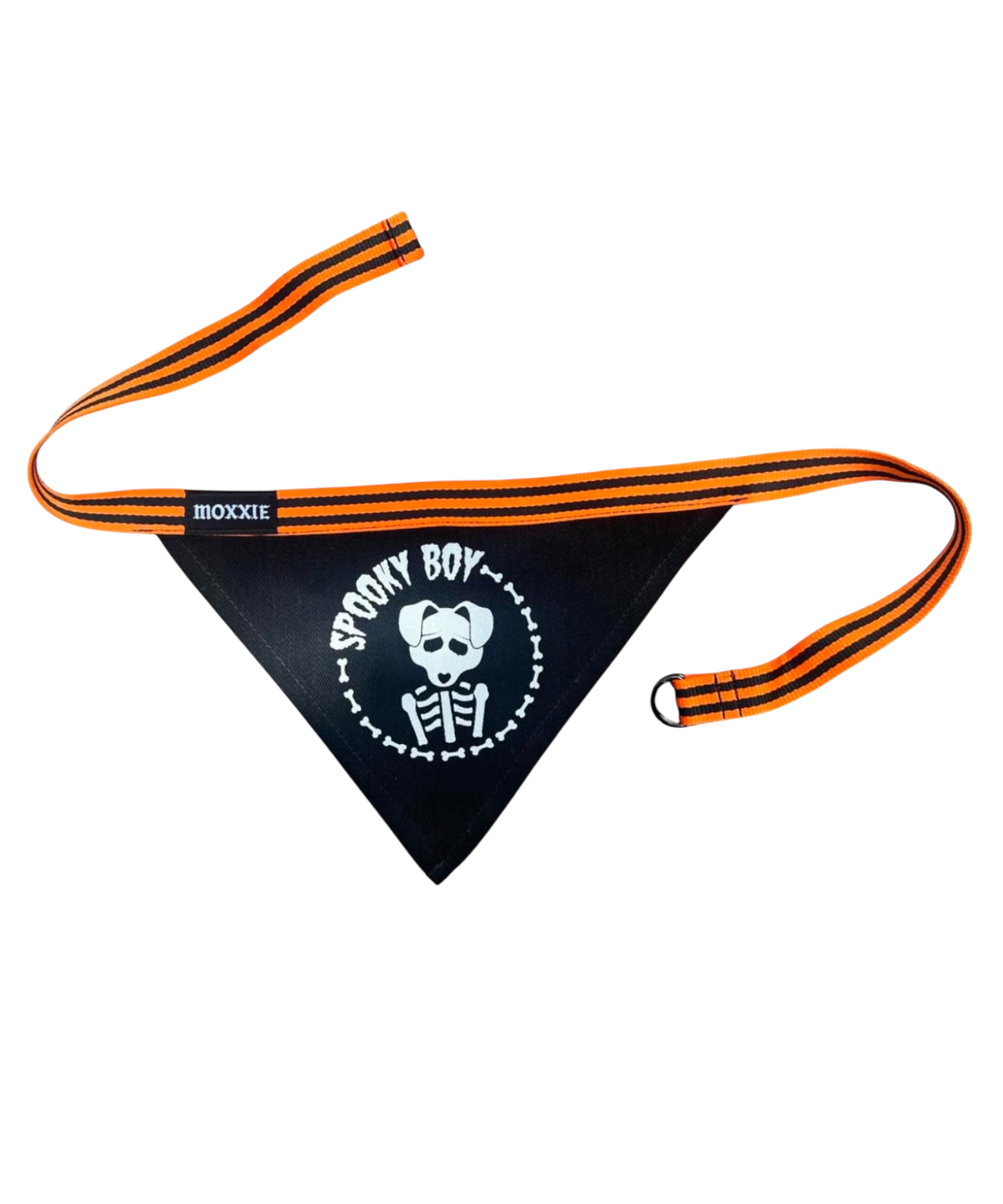 Halloween-ready Spooky Boy dog bandana, custom made to support small businesses and add a spooky flair to your pet's apparel.