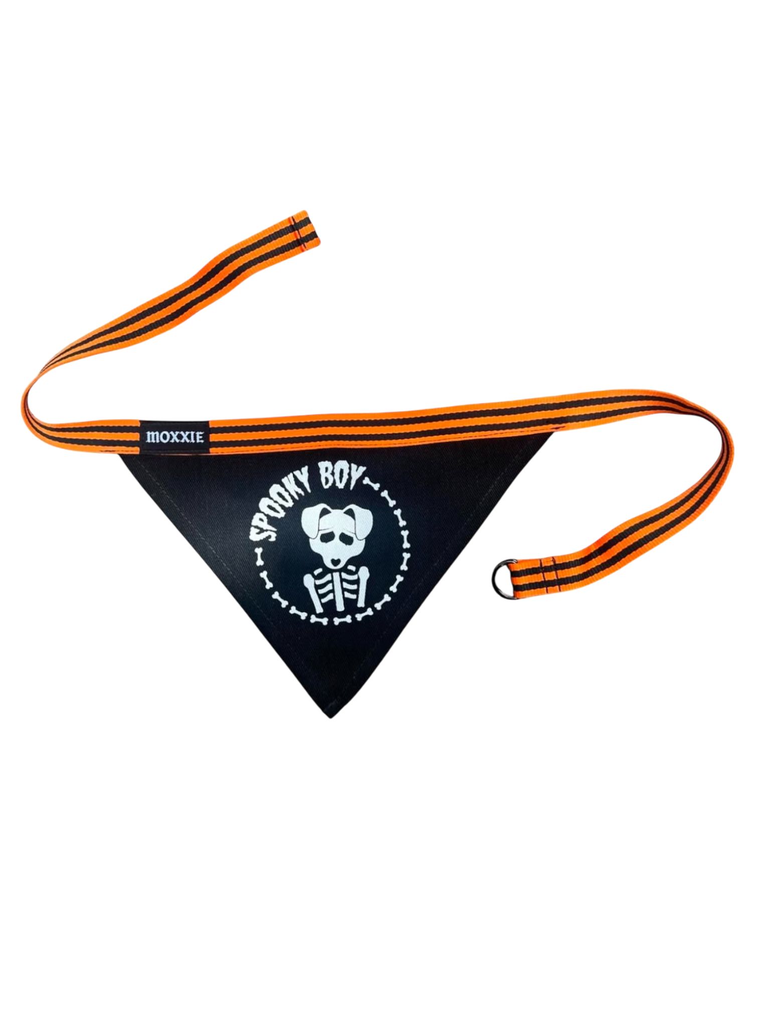 Halloween-ready Spooky Boy dog bandana, custom made to support small businesses and add a spooky flair to your pet's apparel.