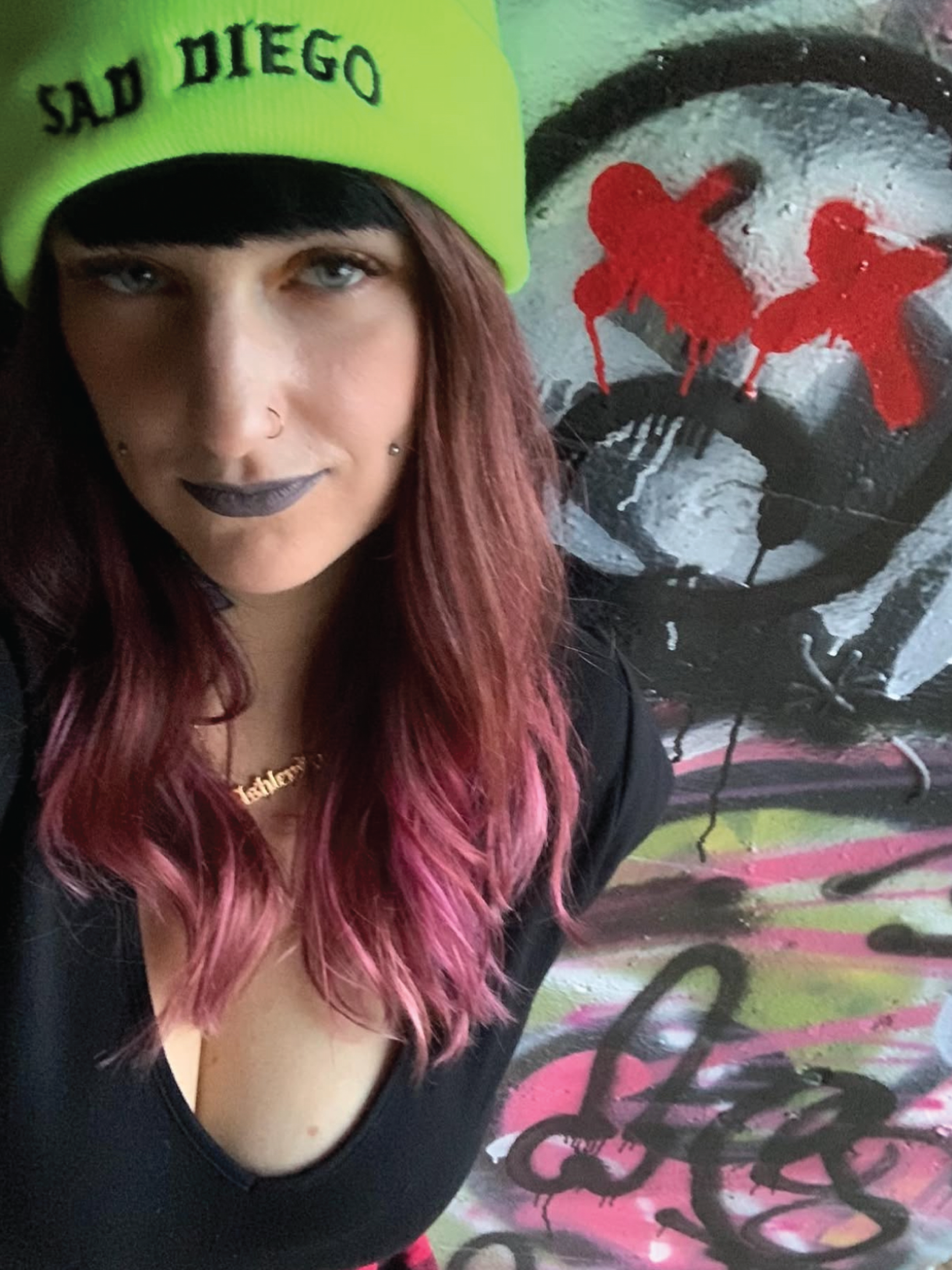 Emo-inspired neon yellow Sad Diego beanie – the ultimate accessory for your next Emo Night in San Diego.