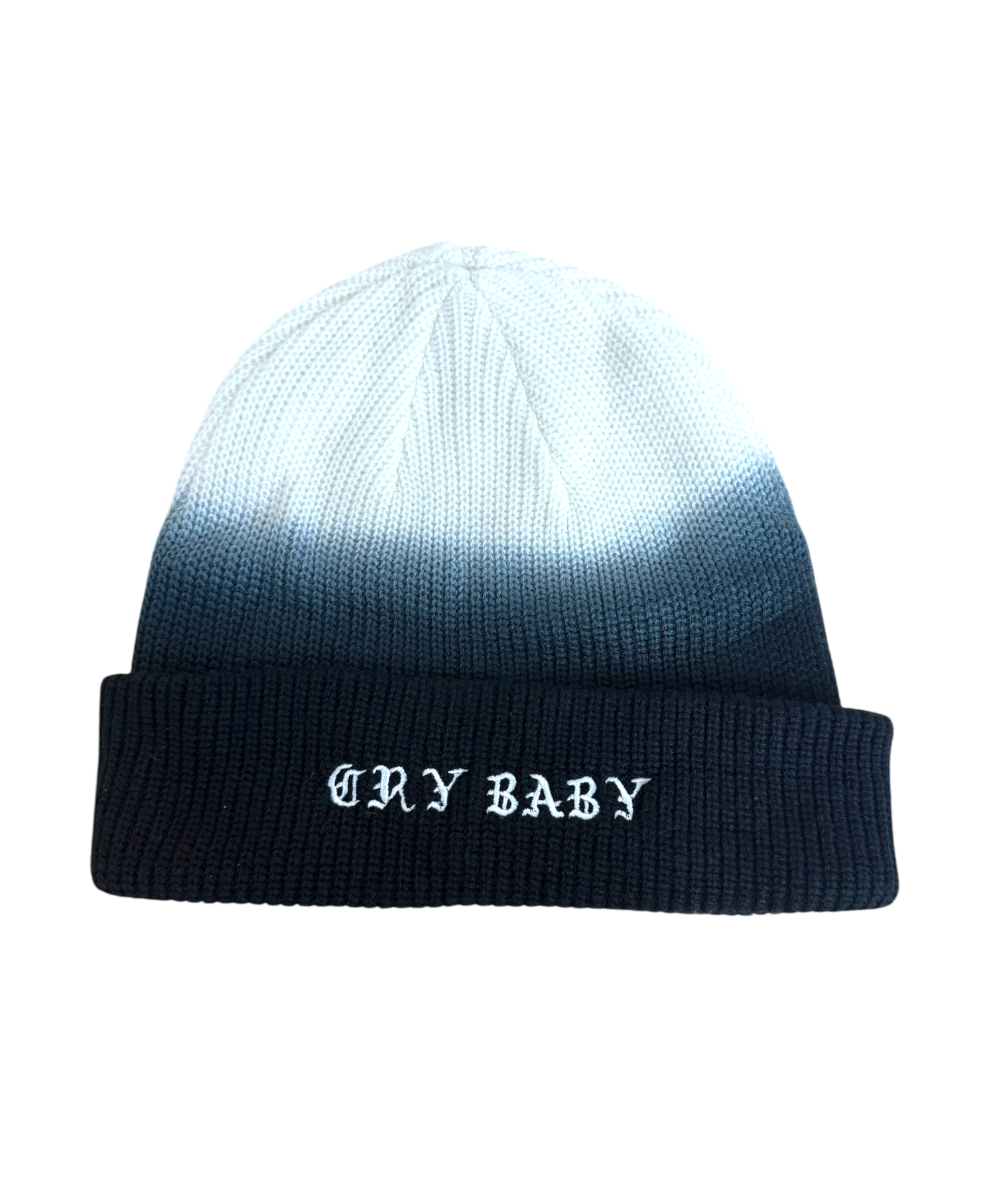 Emo-inspired Cry Baby beanie, featuring a stylish ombre design – perfect for Sad Diego and your next Emo Night.