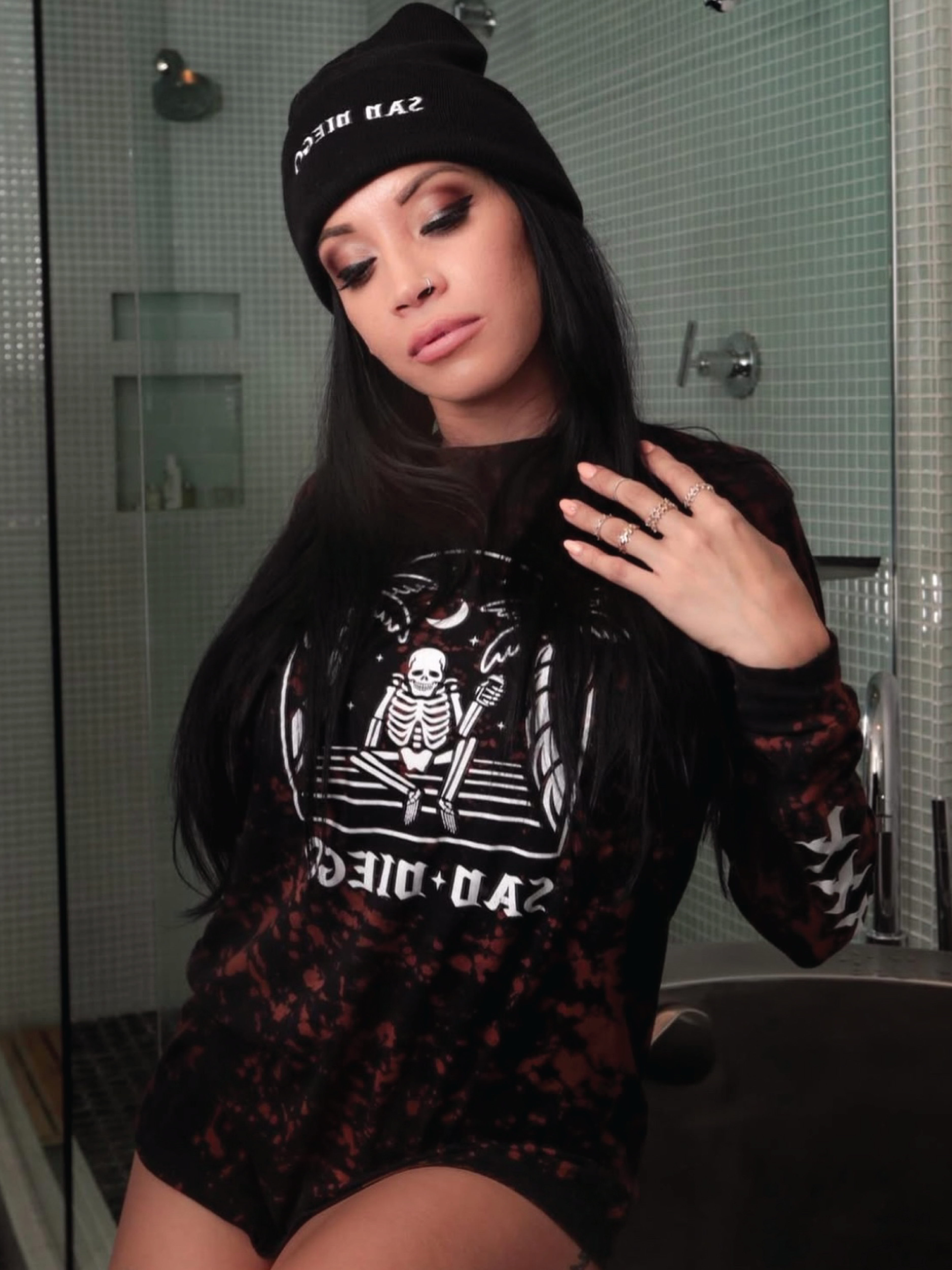 Show your emo style with ultimate Sad Diego look. Complete your sad style with Sad Diego Beanie and Sad Diego Bleached Long Sleeve Tee. 