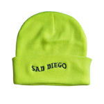 Bright and bold neon yellow Sad Diego beanie – a must-have for any emo fan in San Diego.