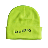 Bright and bold neon yellow Sad Diego beanie – a must-have for any emo fan in San Diego.