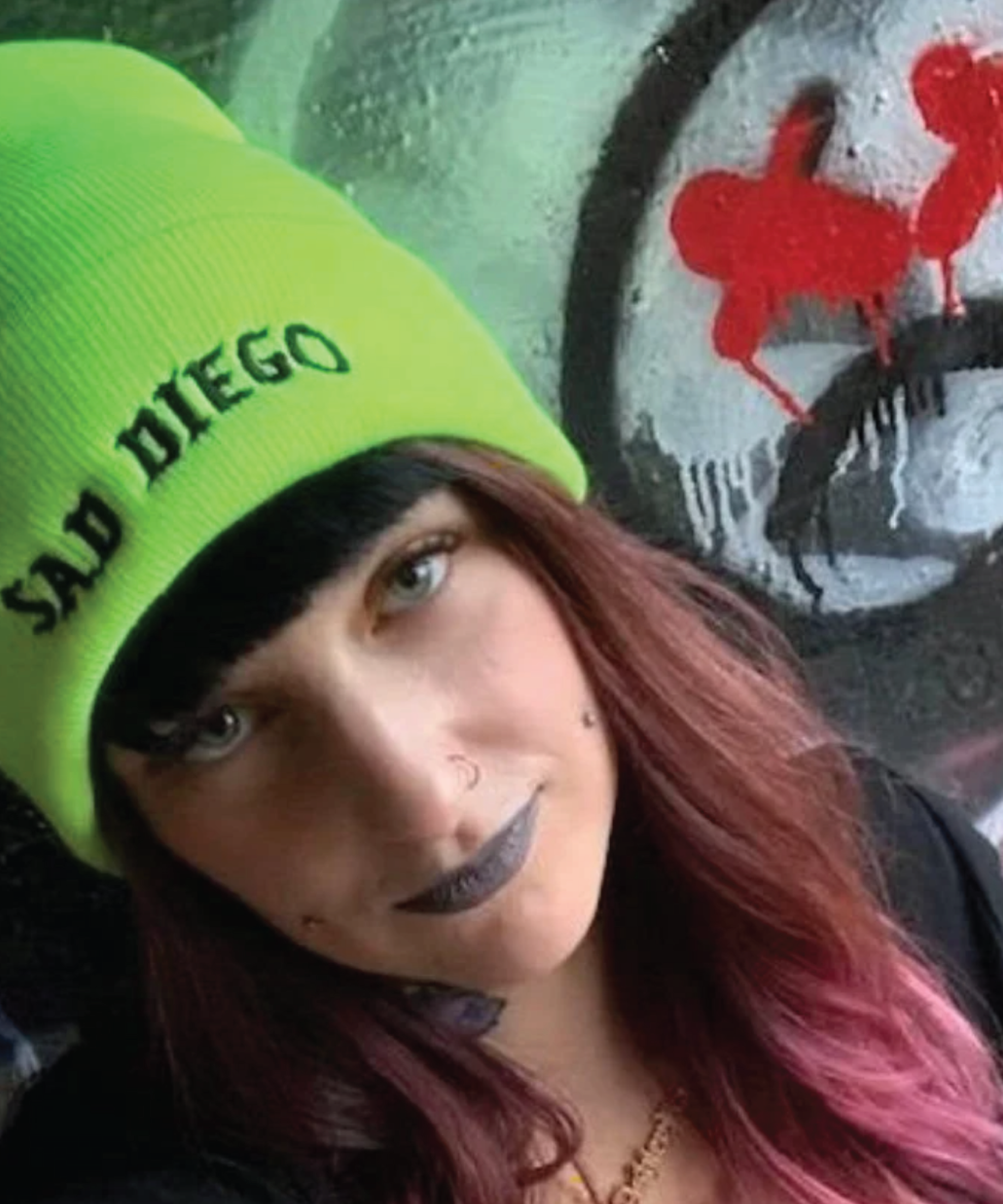 Neon yellow Sad Diego beanie – a bold emo accessory from the Sad Diego Collection, perfect for Emo Night in San Diego.