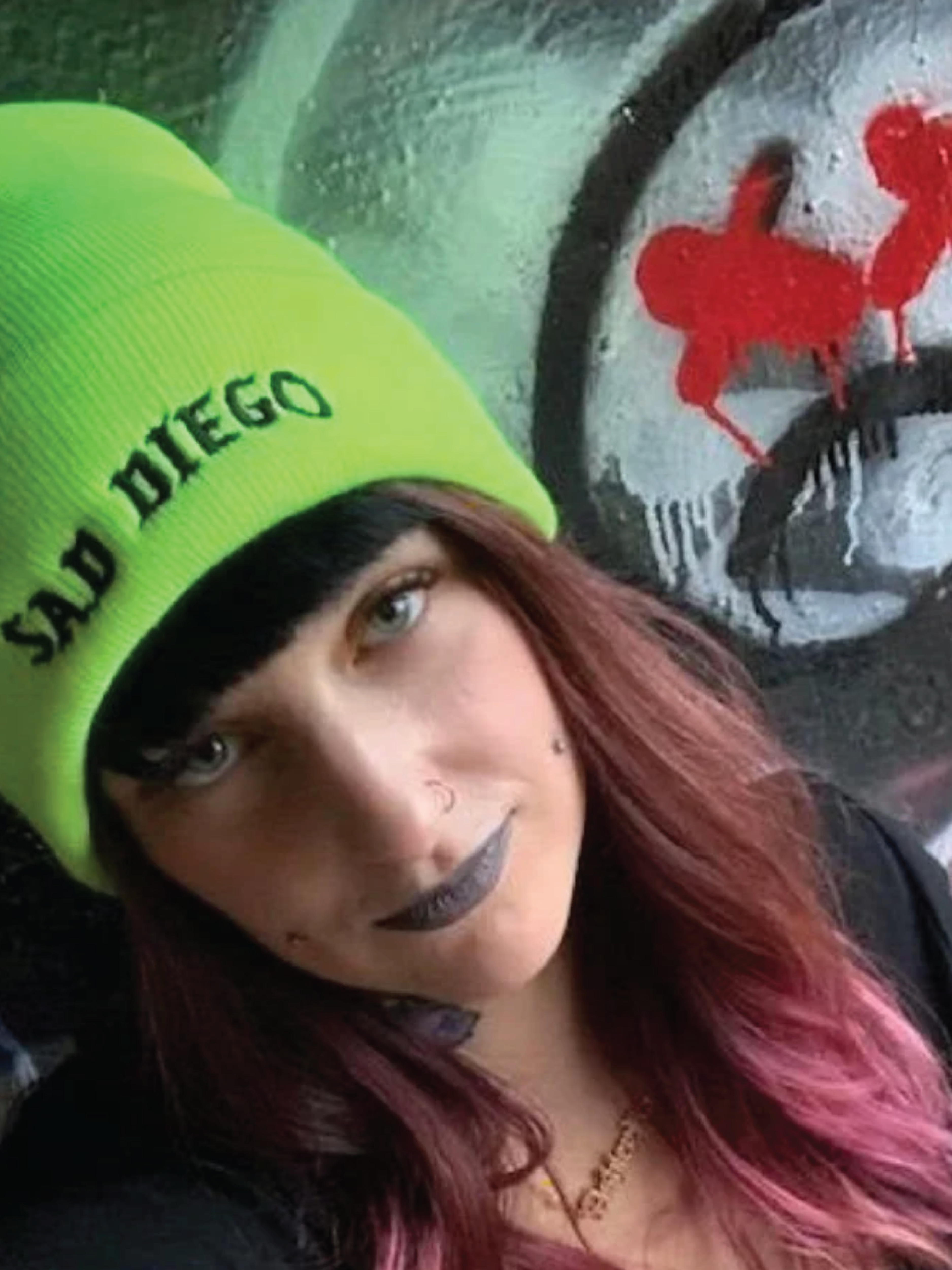 Neon yellow Sad Diego beanie – a bold emo accessory from the Sad Diego Collection, perfect for Emo Night in San Diego.