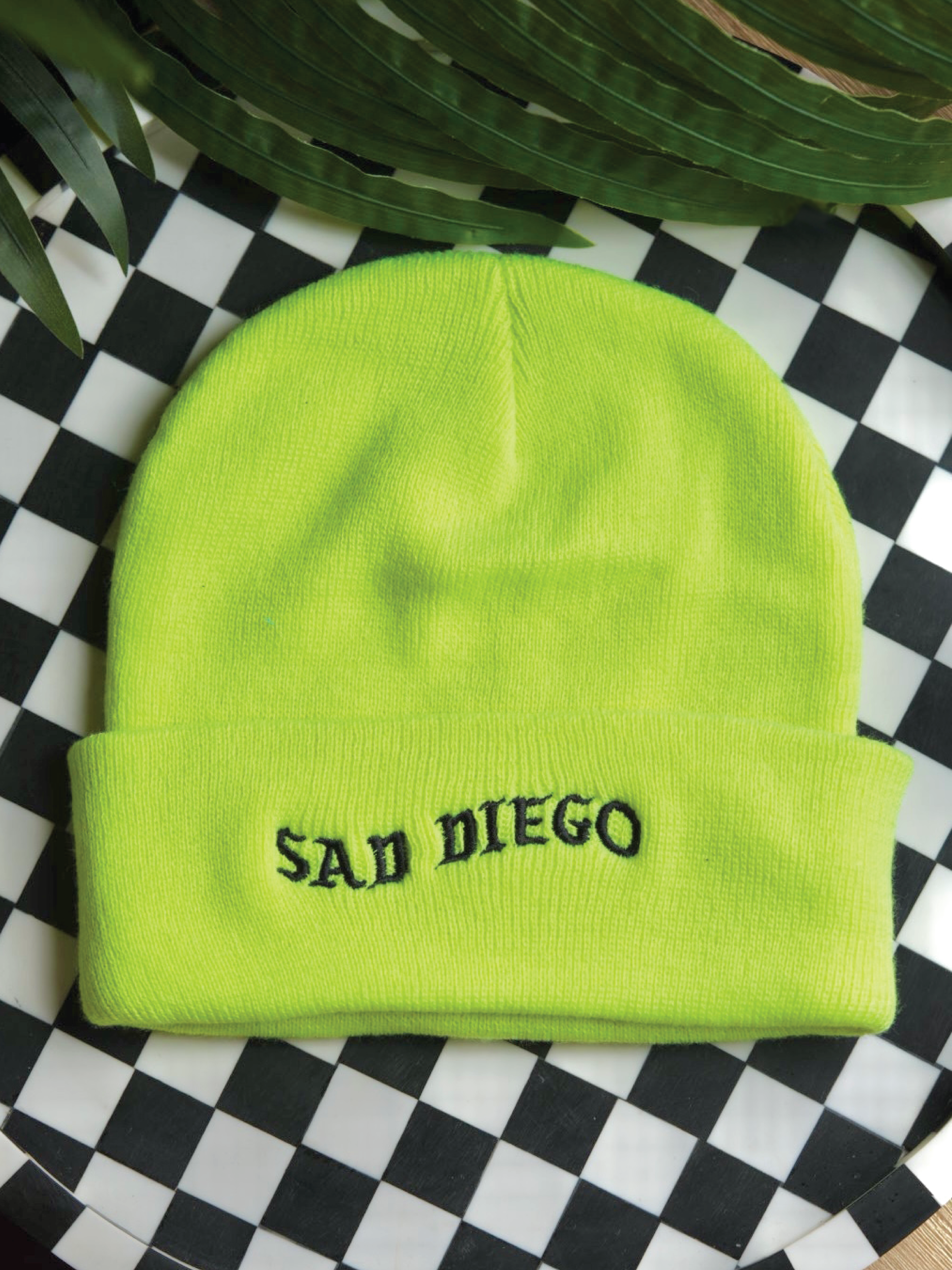 Sad Diego Collection neon yellow beanie – add a pop of color to your emo style for the next Emo Night.
