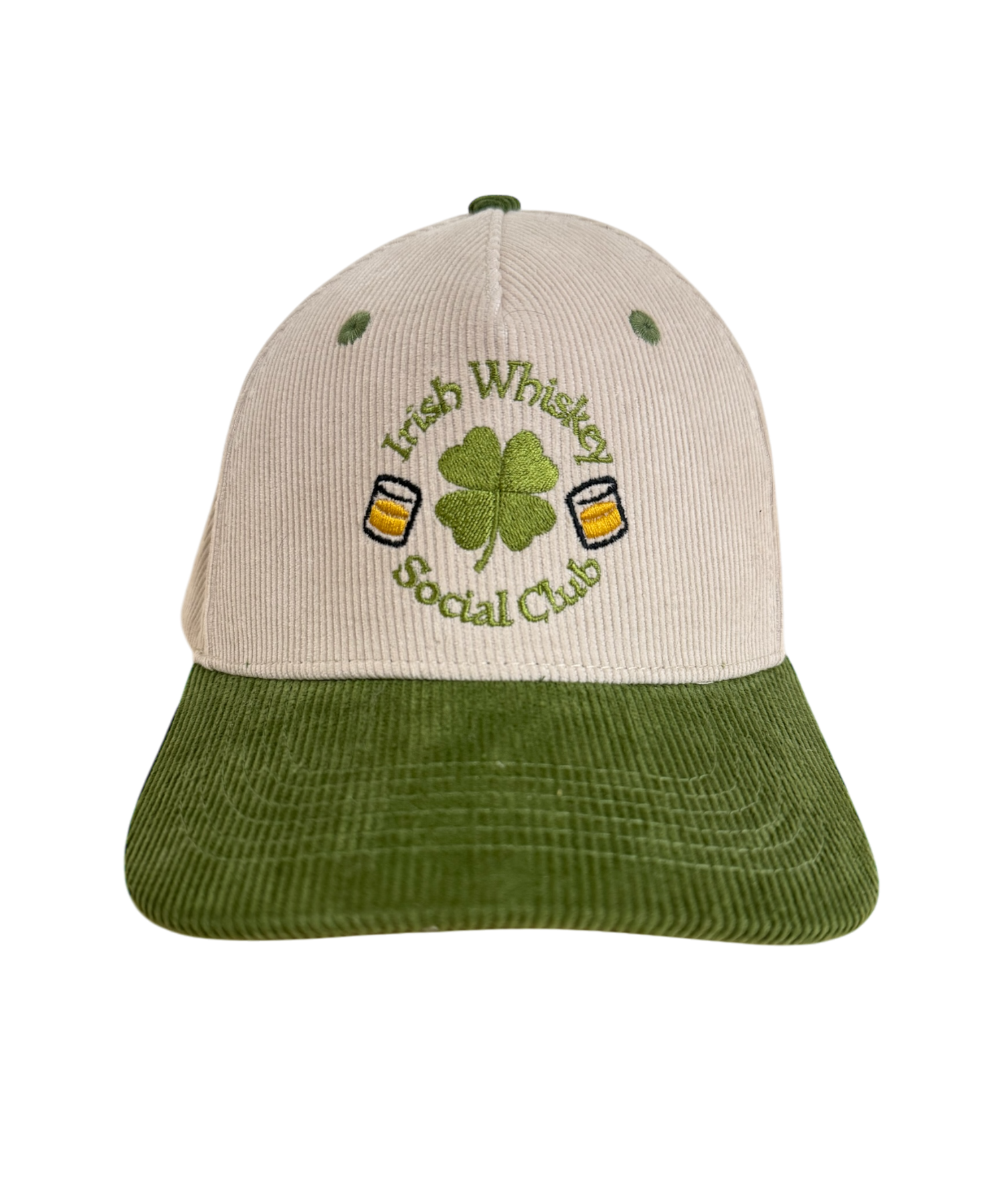 Jameson-inspired Irish Whiskey Social Club hat – a custom corduroy cap, ideal for celebrating St. Patrick’s Day.