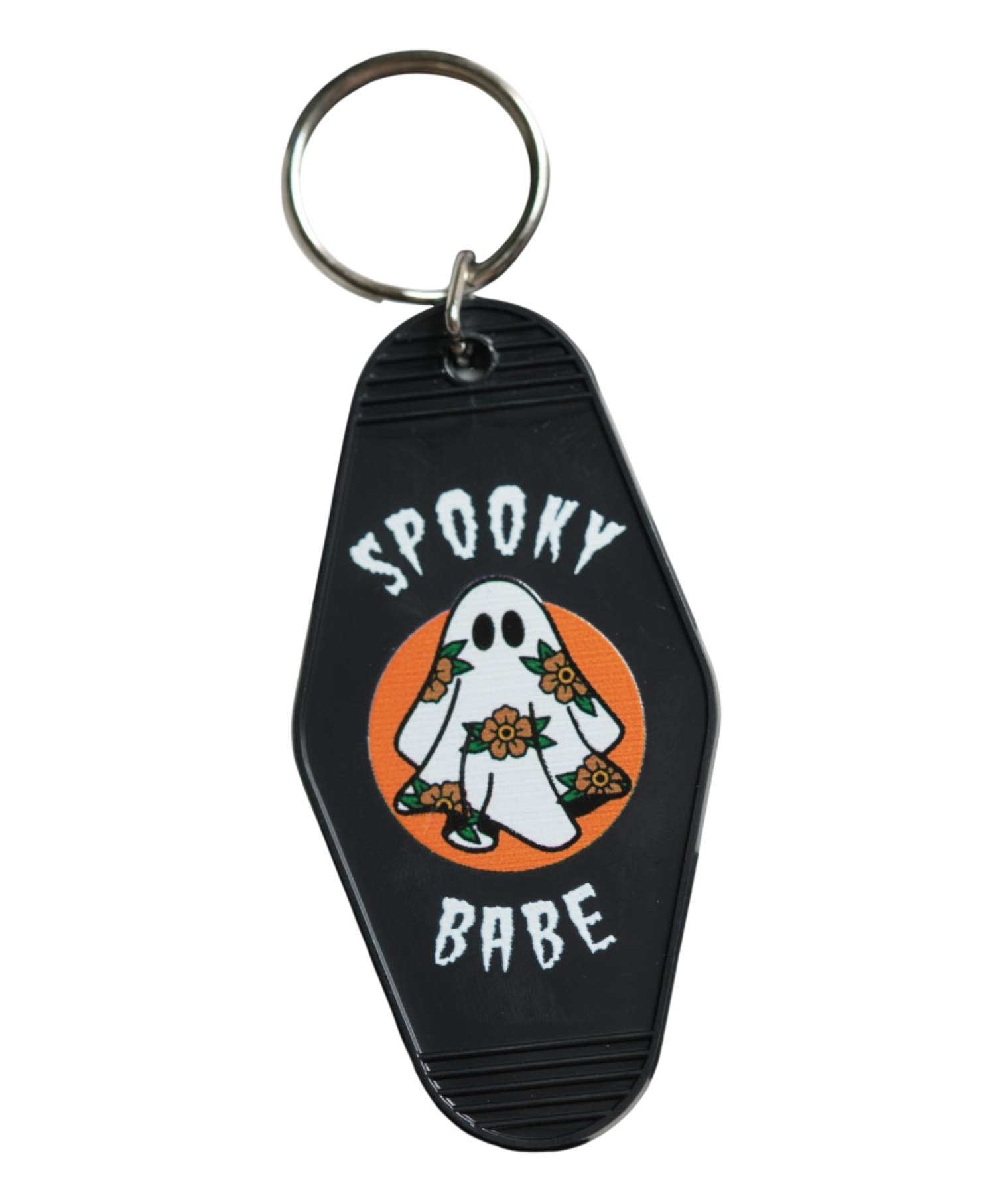Spooky babe ghost keychain with a floral twist – a hauntingly cute addition to your collection of vintage-inspired accessories.
