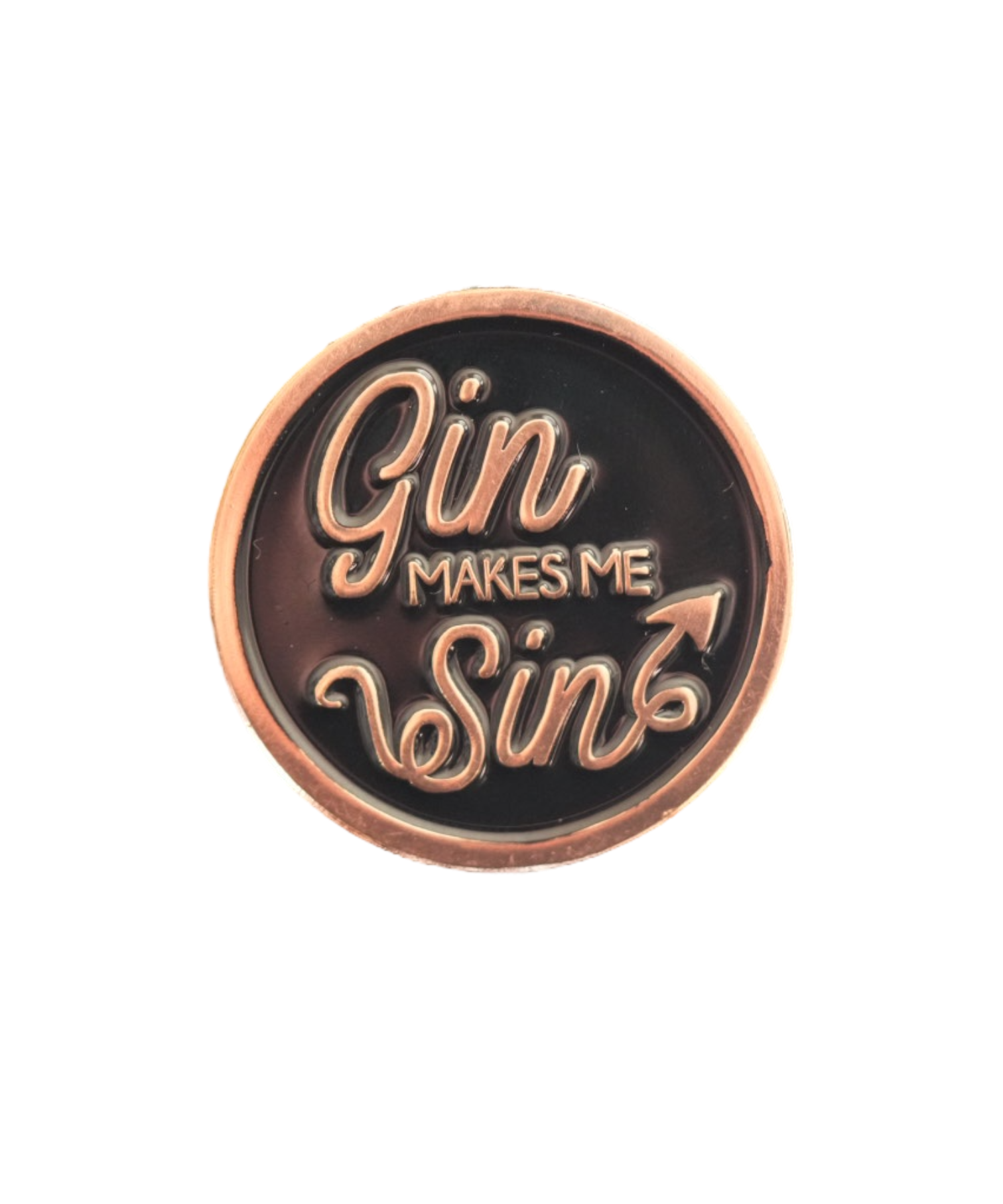 Show your love for gin with this 'Gin Makes Me Sin' enamel pin, perfect for bartenders.