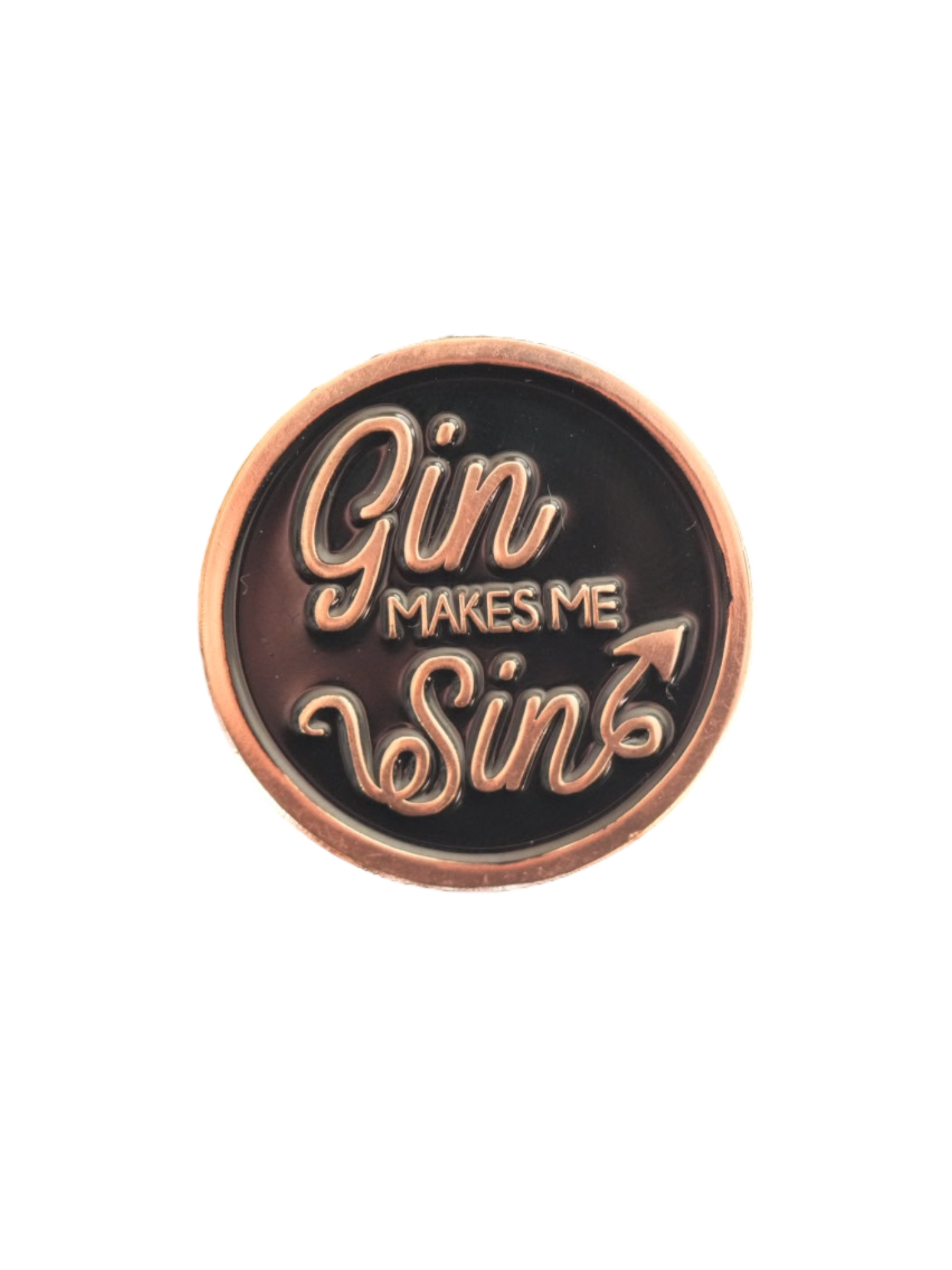 Show your love for gin with this 'Gin Makes Me Sin' enamel pin, perfect for bartenders.