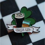Irish Up! This enamel pin is the perfect accessory for bartenders and Irish whiskey fans on St. Patrick's Day.