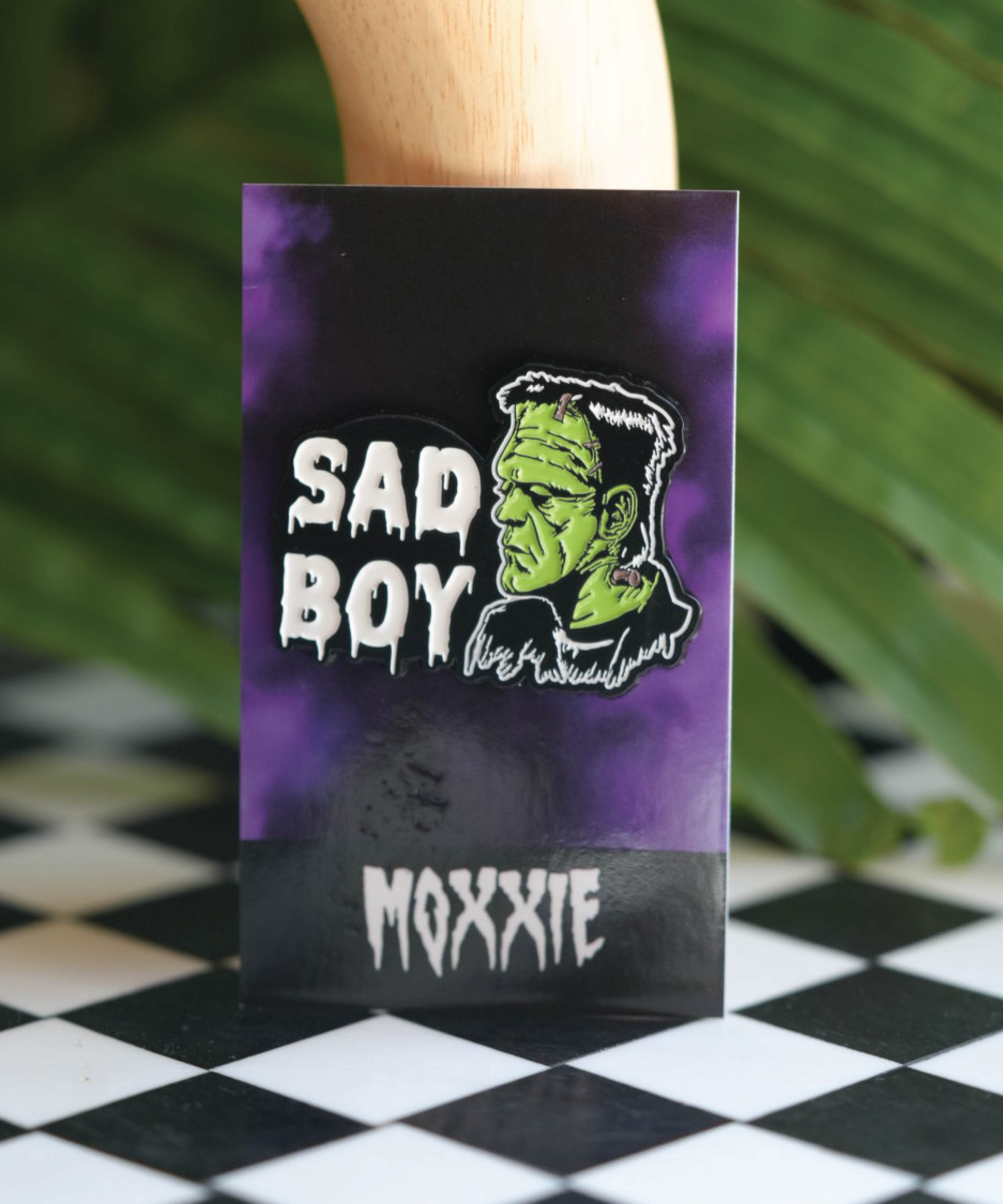 Sad Boy Frankenstein pin – a spooky, emo addition to your pin collection, perfect for Halloween lovers.