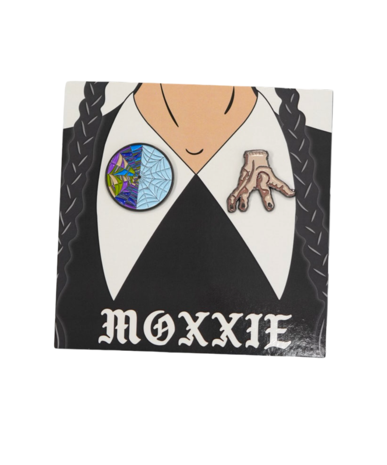A must-have Wednesday Addams pin set for fans of the Addams Family, perfect for adding a spooky touch to your Halloween look.