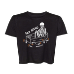 Show your Sad Diego spirit with this Coffin Crop Tee, featuring a skeleton design that’s perfect for an Emo Night out. A must-have crop top.