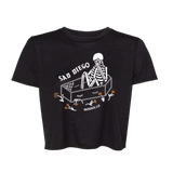 Show your Sad Diego spirit with this Coffin Crop Tee, featuring a skeleton design that’s perfect for an Emo Night out. A must-have crop top.
