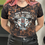 Show off your Moxy with the Have Moxxie Crop Top—hand bleached and distressed for a unique, bold look. A resilient choice for strong women supporting women.