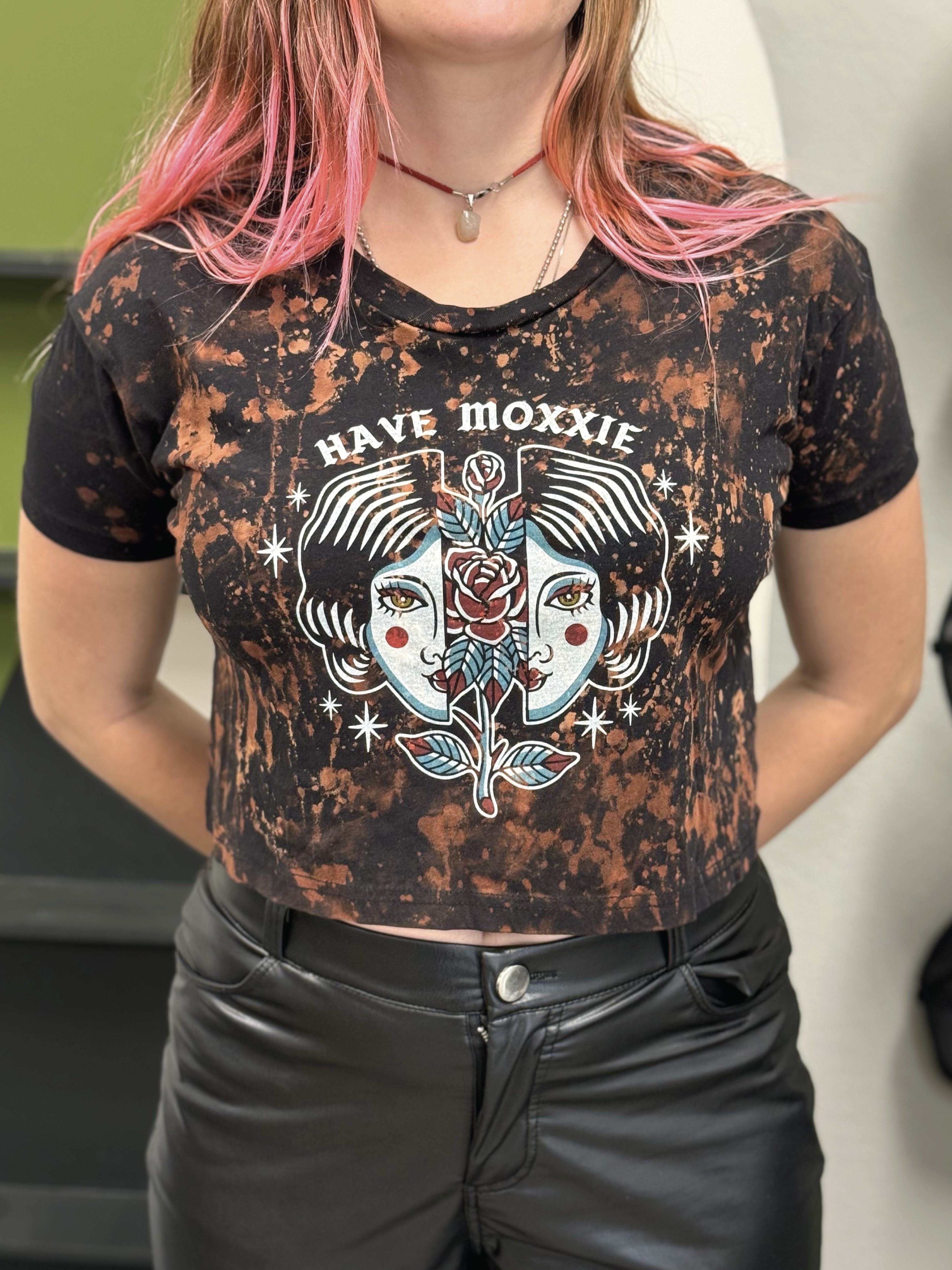 Show off your Moxy with the Have Moxxie Crop Top—hand bleached and distressed for a unique, bold look. A resilient choice for strong women supporting women.