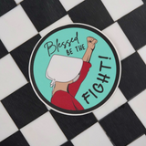 Feminist sticker featuring a Handmaid from The Handmaid's Tale, symbolizing the fight for women's rights, equal rights, and abortion rights in protest for women's healthcare and equality.