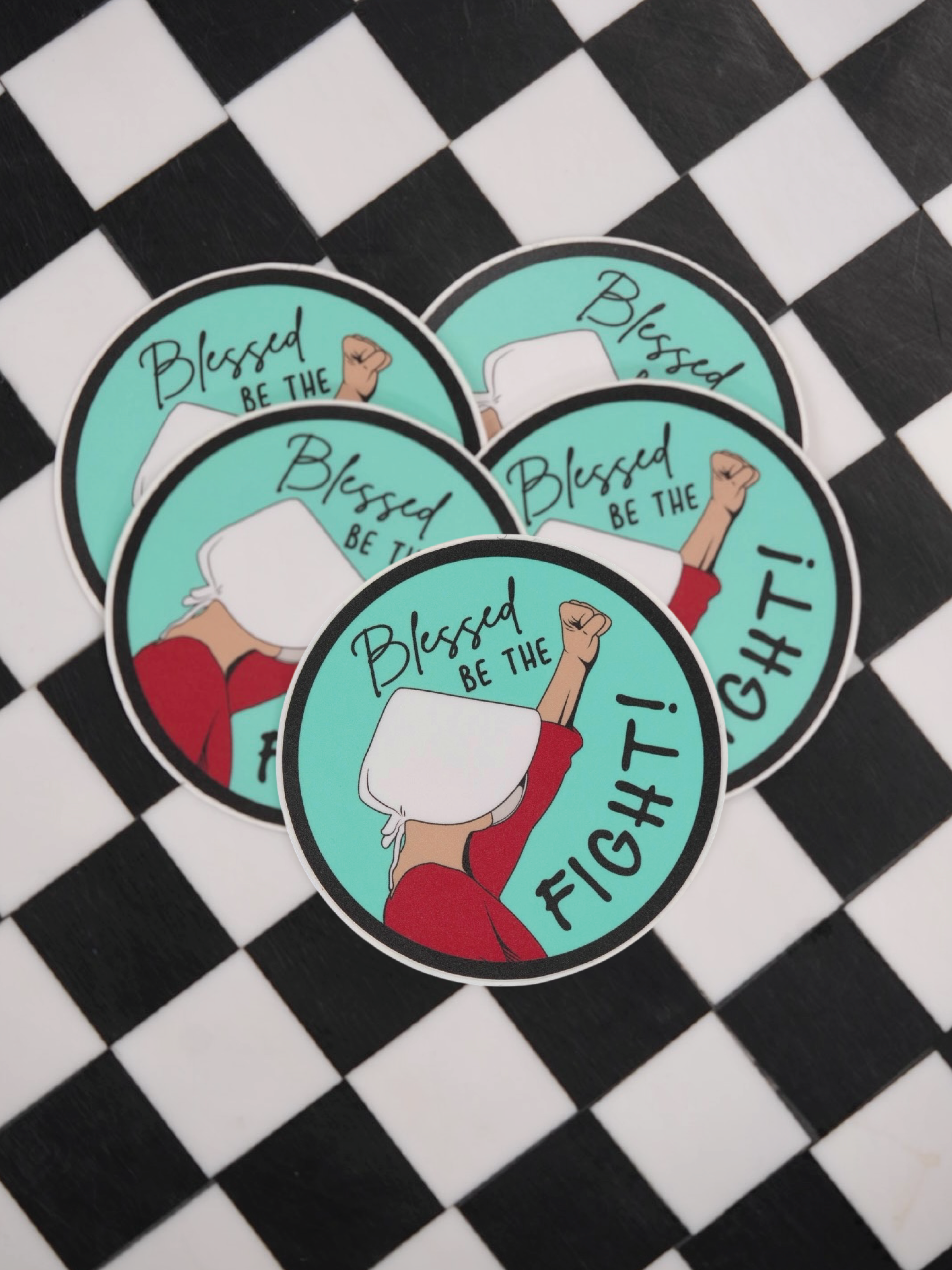Set of 5 feminist stickers supporting the fight for women's rights, equal rights, abortion rights, and women's healthcare.