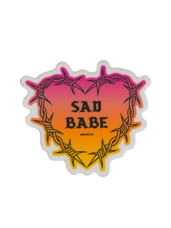 Emo-inspired 'Sad Babe' sticker with a barbed wire heart, capturing the essence of traditional tattoo art for a bold, Sad Diego vibe.