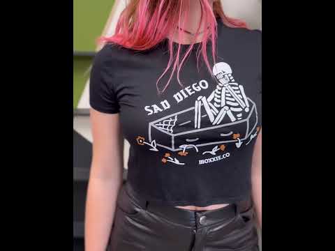 Rock the Sad Diego Coffin Crop Tee with a skeleton design, perfect for Emo Night vibes. Show off your Sad Diego style in this edgy crop top that’s a must-have for any Emo fashion lover!